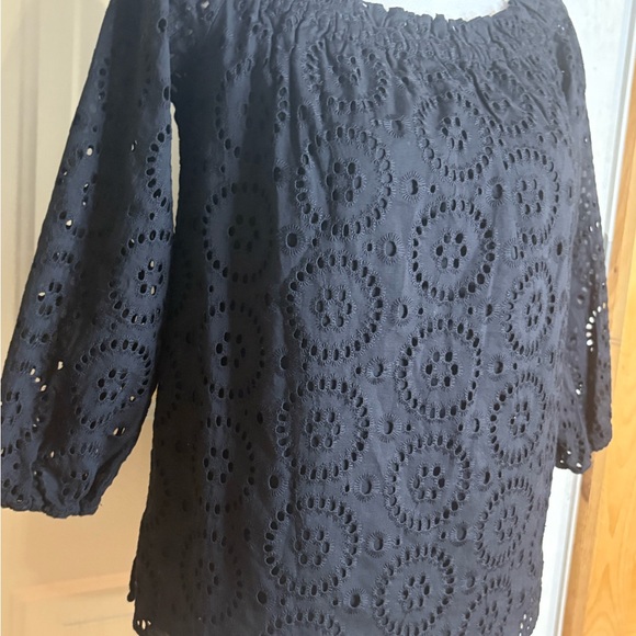 Ann Taylor Factory Black Eyelet Top 100% Cotton NWT size Small - Picture 2 of 10
